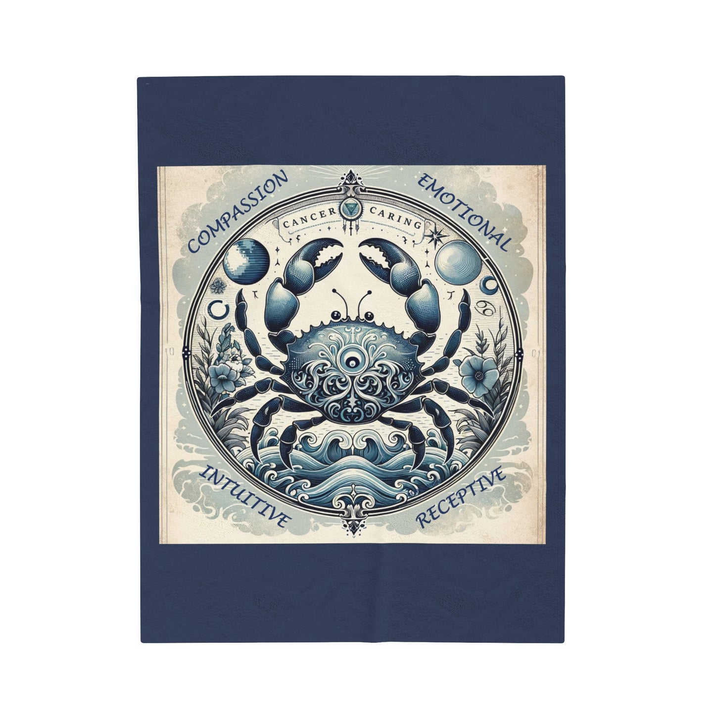 Vintage Cancer Zodiac - Vintage Blue Velveteen Plush Blanket