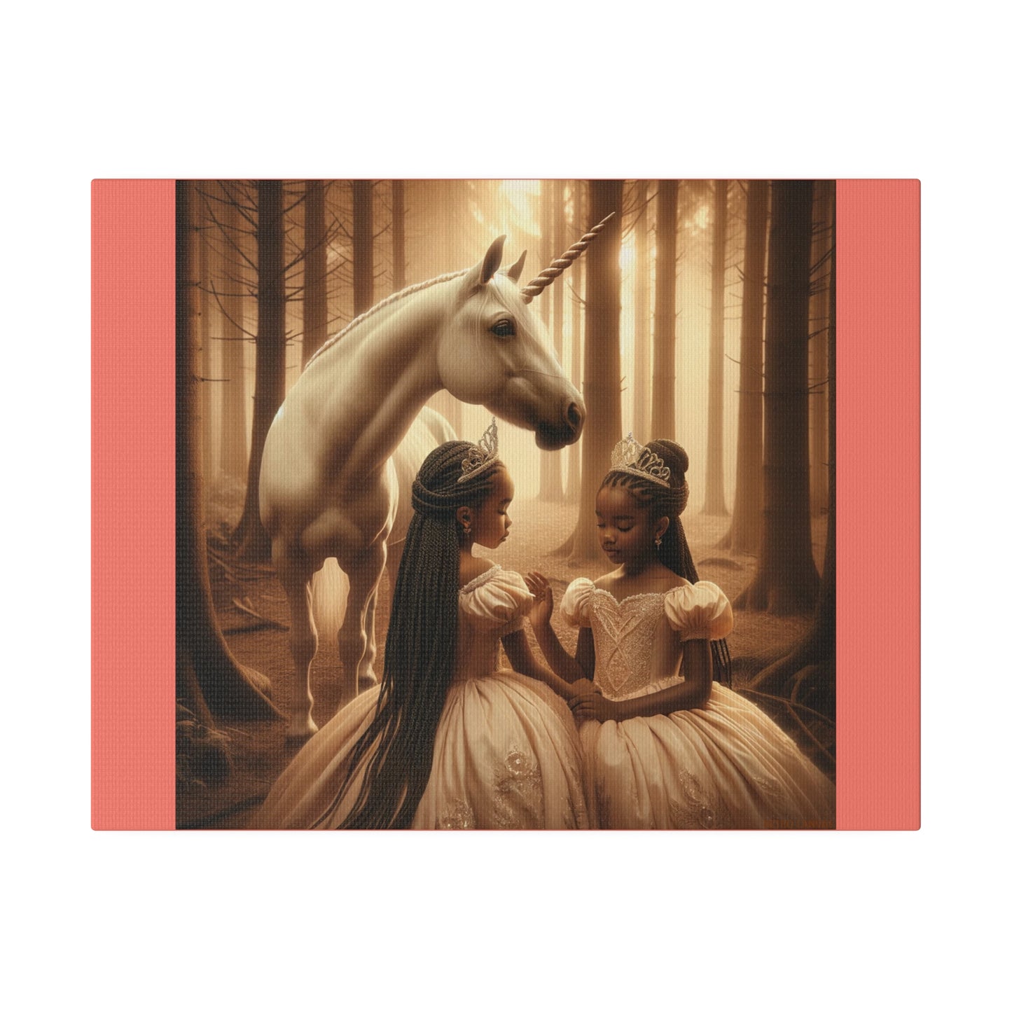 Princesses and Unicorn - Salmon Stretched Canvas