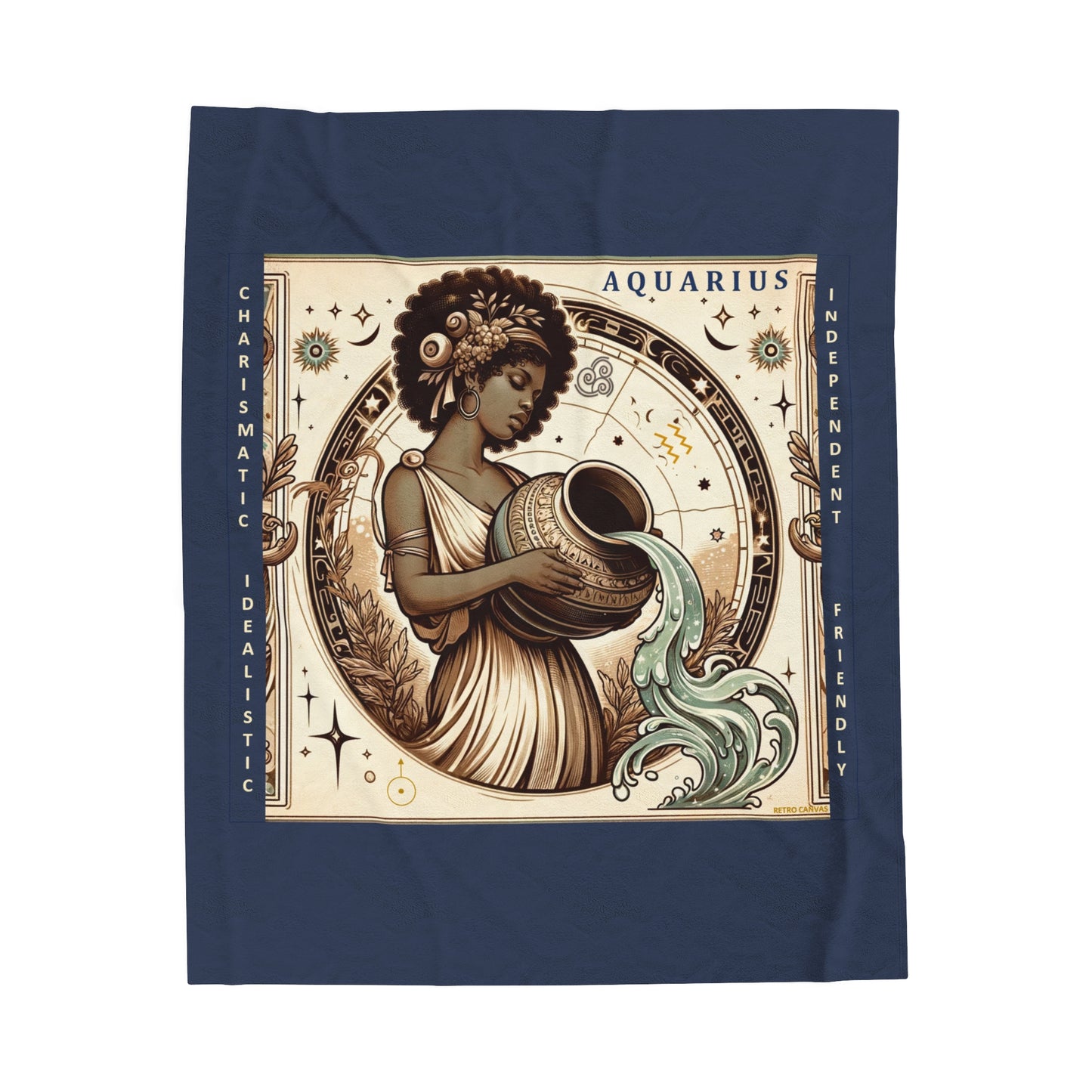 Vintage Aquarius Zodiac -Vintage Blue Velveteen Plush Blanket