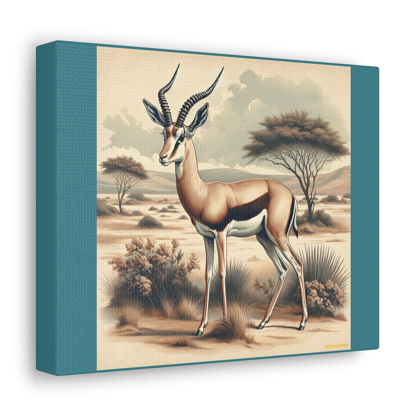 Gazelle Animal Wall Art - Vintage Green Canvas