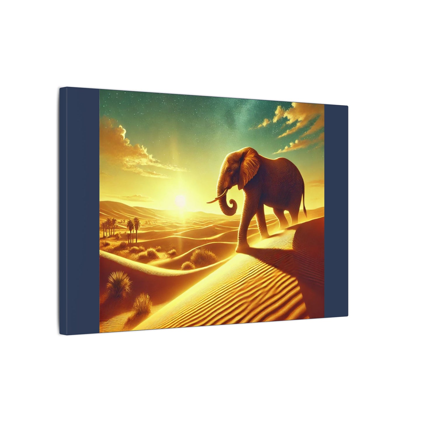Elephant Starry Night -Vintage Blue Canvas