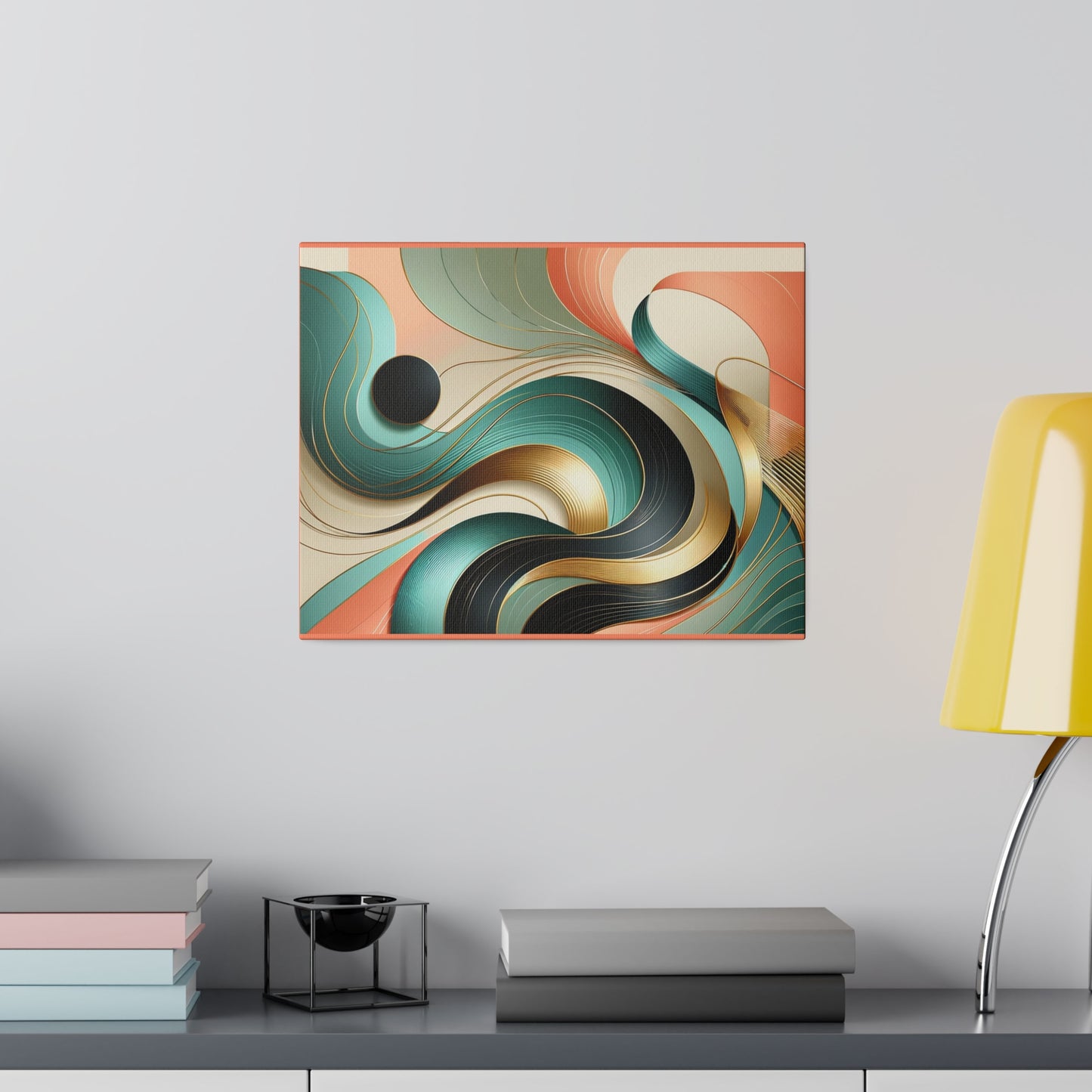 Swirl Green Gold Abstract Wall Art for Living Room Home Décor for Office Retro Themed Art on Canvas