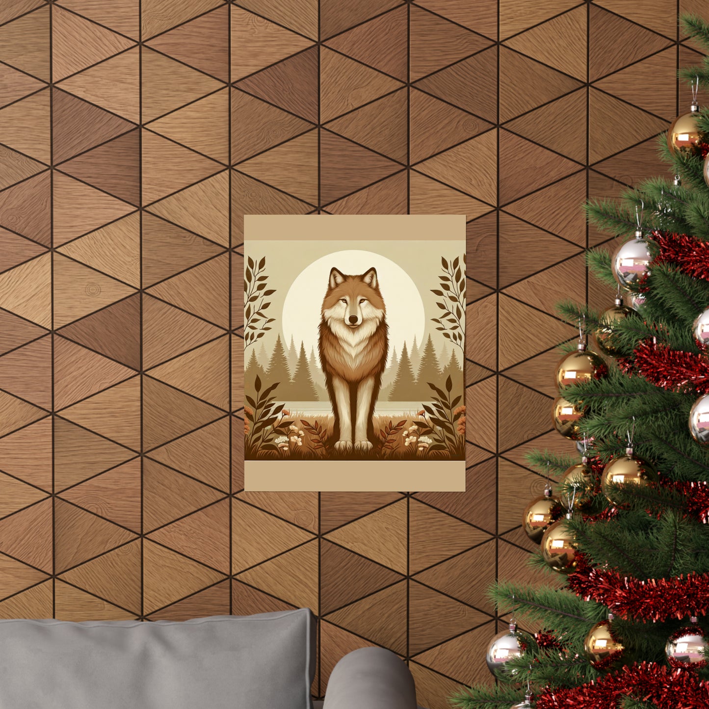 Portrait de loup | Affiche verticale mate beige