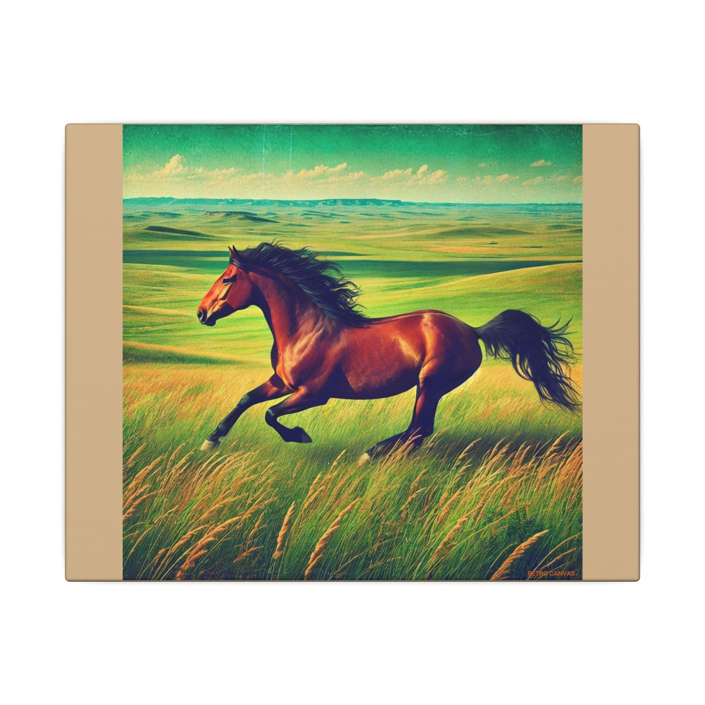 Canvas Gallery Wraps - Running Horse in Open Prairie Tan Canvas