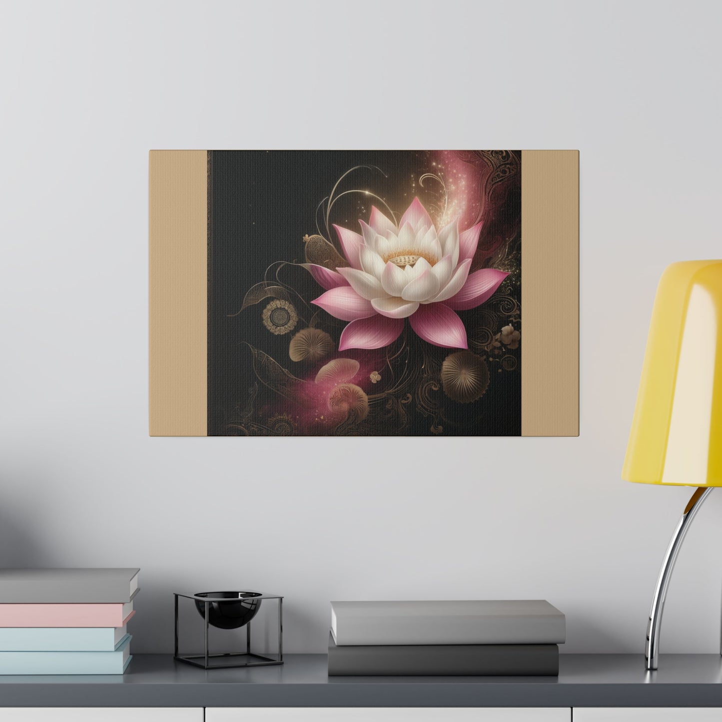 Ethereal Lotus Wall Art on Tan Stretched Canvas