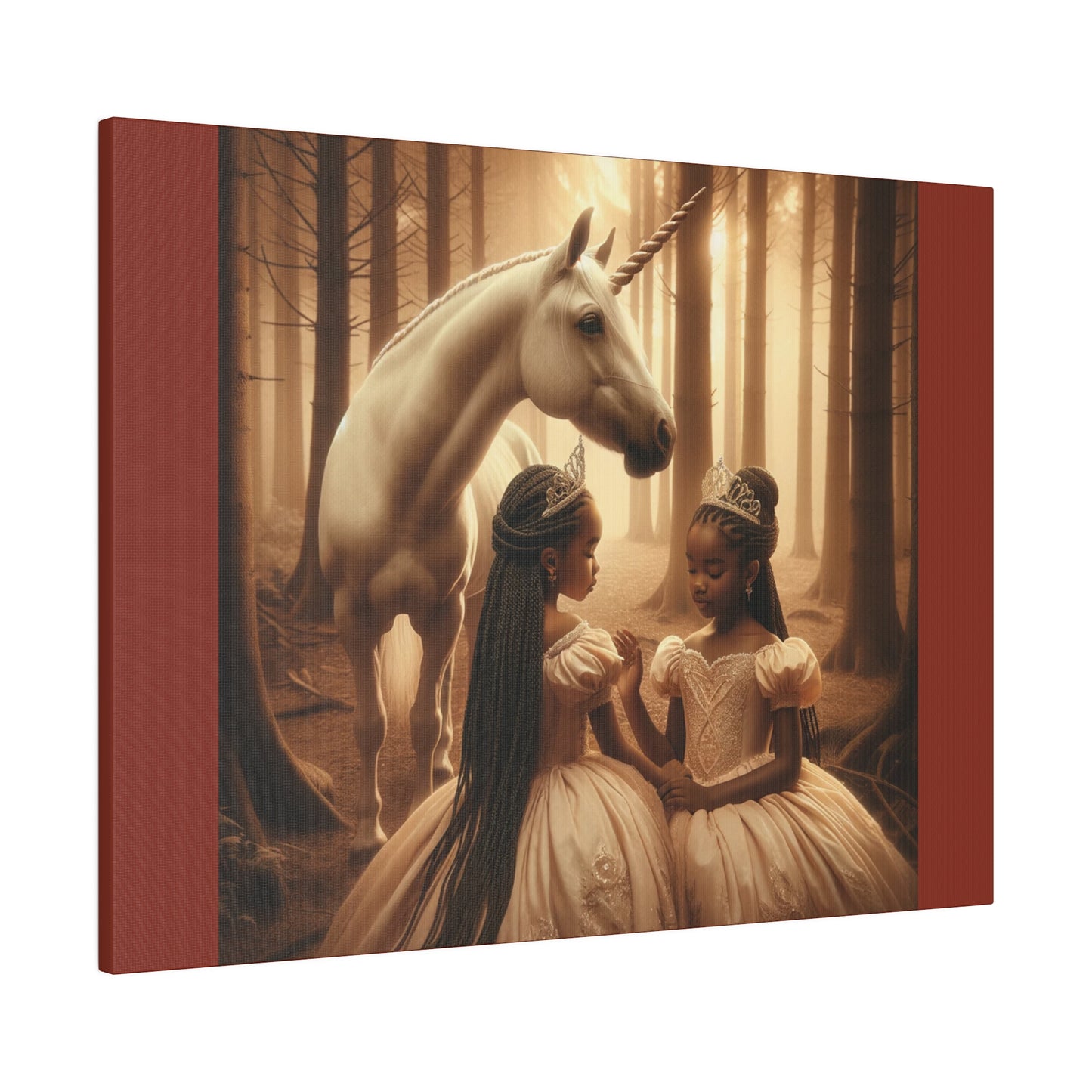 Princesses and Unicorn - Burnt Umber Stretched Canvas