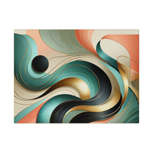 Swirl Black Salmon Gold Abstract Wall Art for Office Home Décor for Living Room Retro Themed Art on Tan Canvas