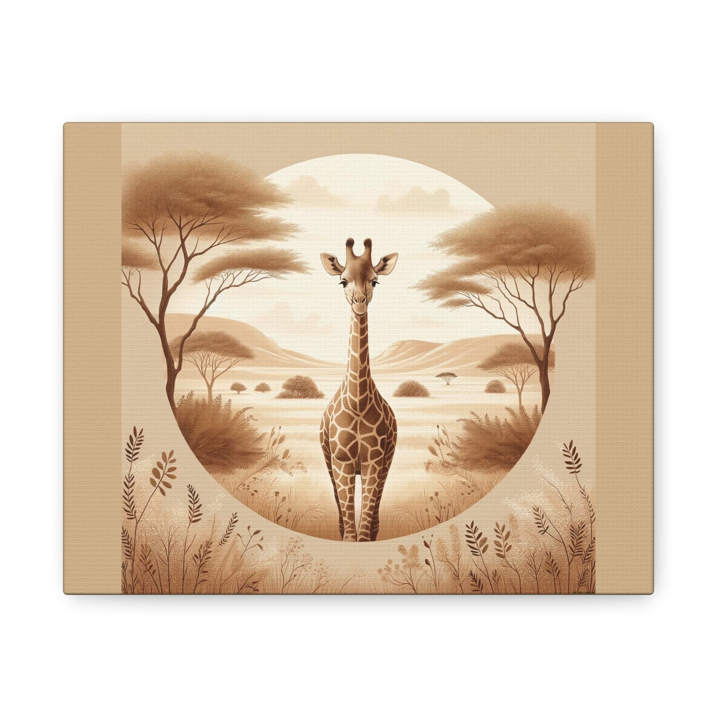 Vintage Giraffe Portrait -Tan Canvas Wrap