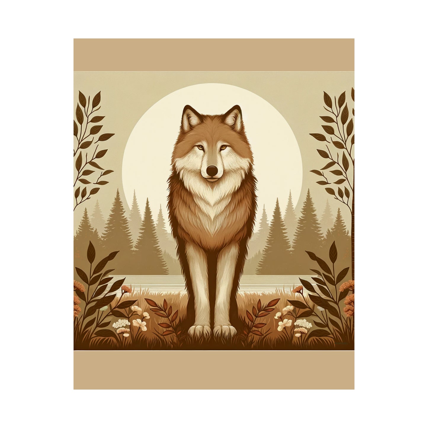 Portrait de loup | Affiche verticale mate beige