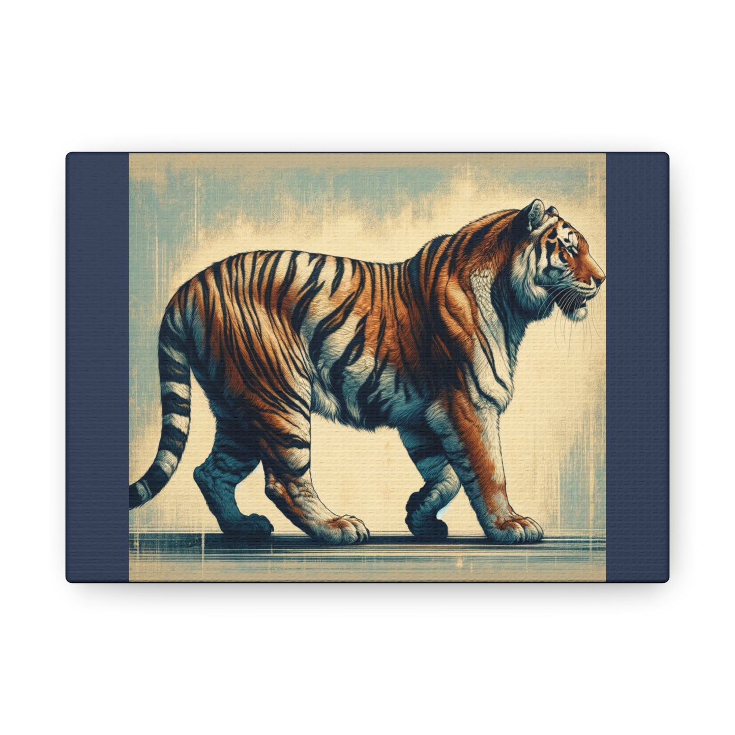 Tiger Safari Animal Wall Art - Blue Canvas