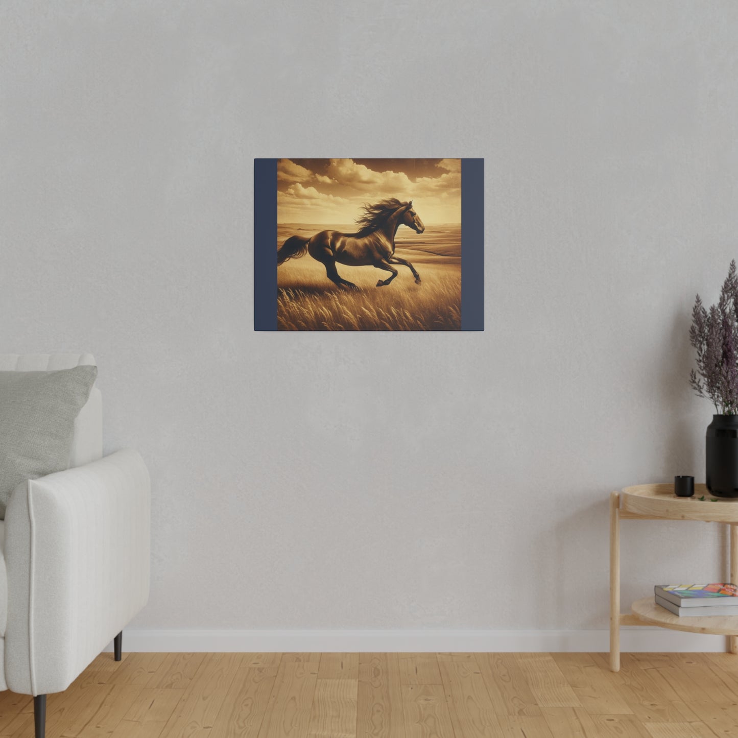 Running Horse Wall Art Horse Lovers Art |Vintage Blue Matte Stretched Canvas