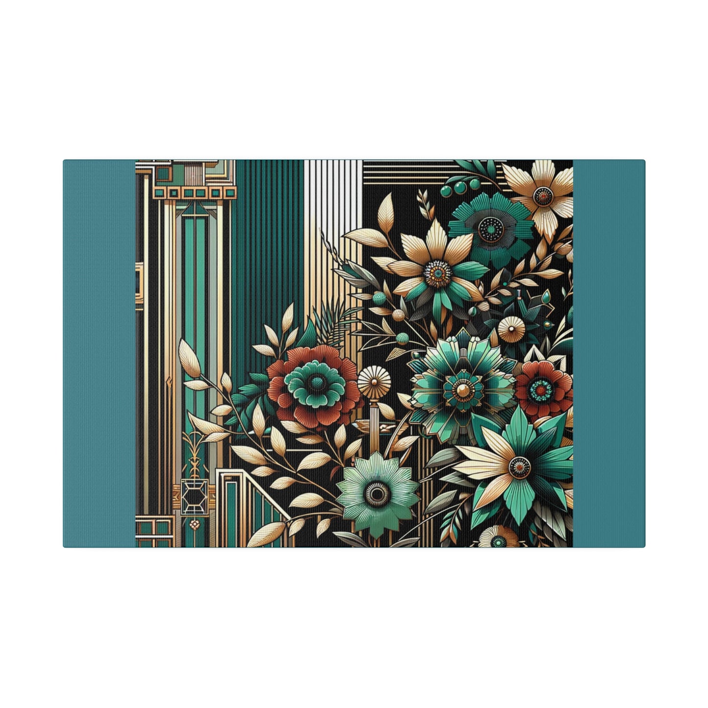 Floral Bouquet Art Deco Wall Art on Black Stretched Canvas