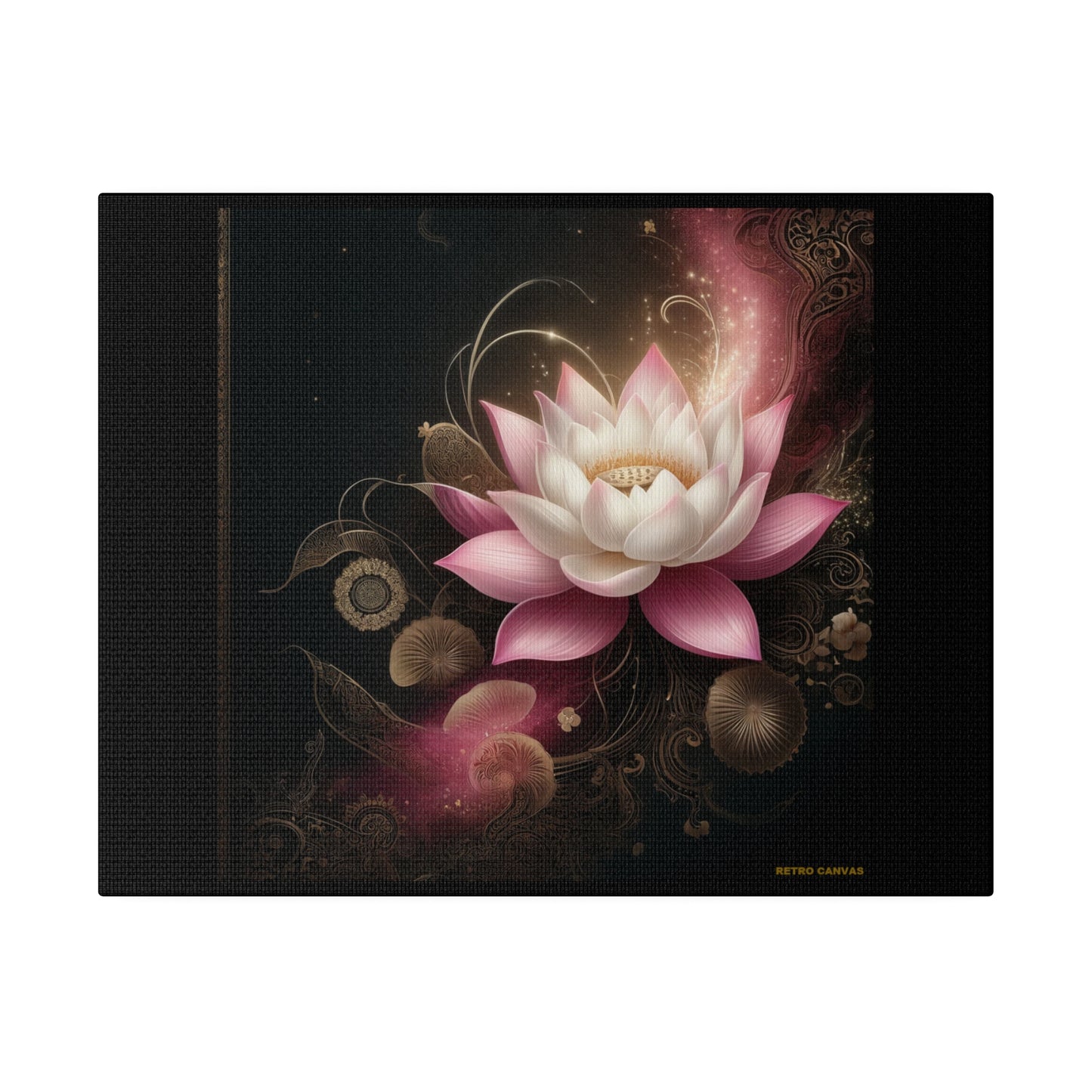 Ethereal Lotus Wall Art on Black Stretched Canvas