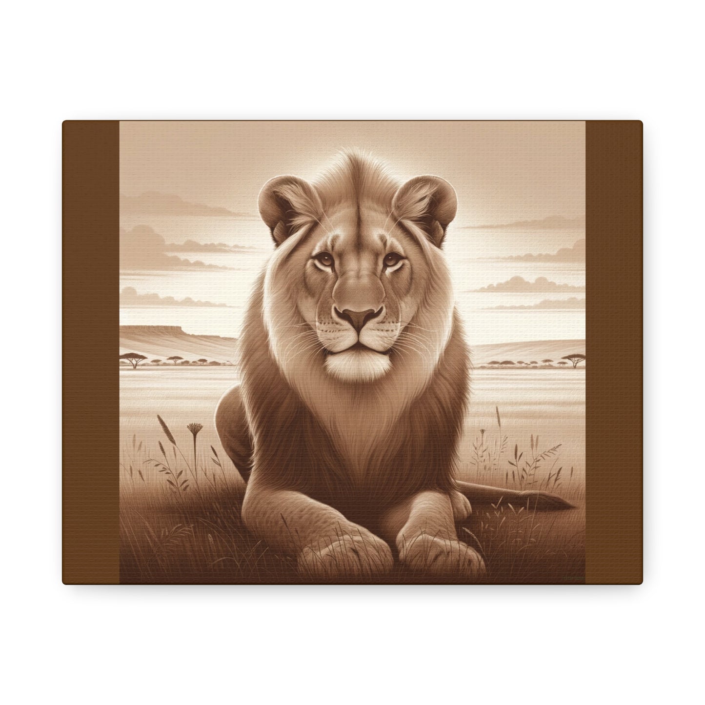 Vintage Majestic Lion - Brown Canvas Wrap