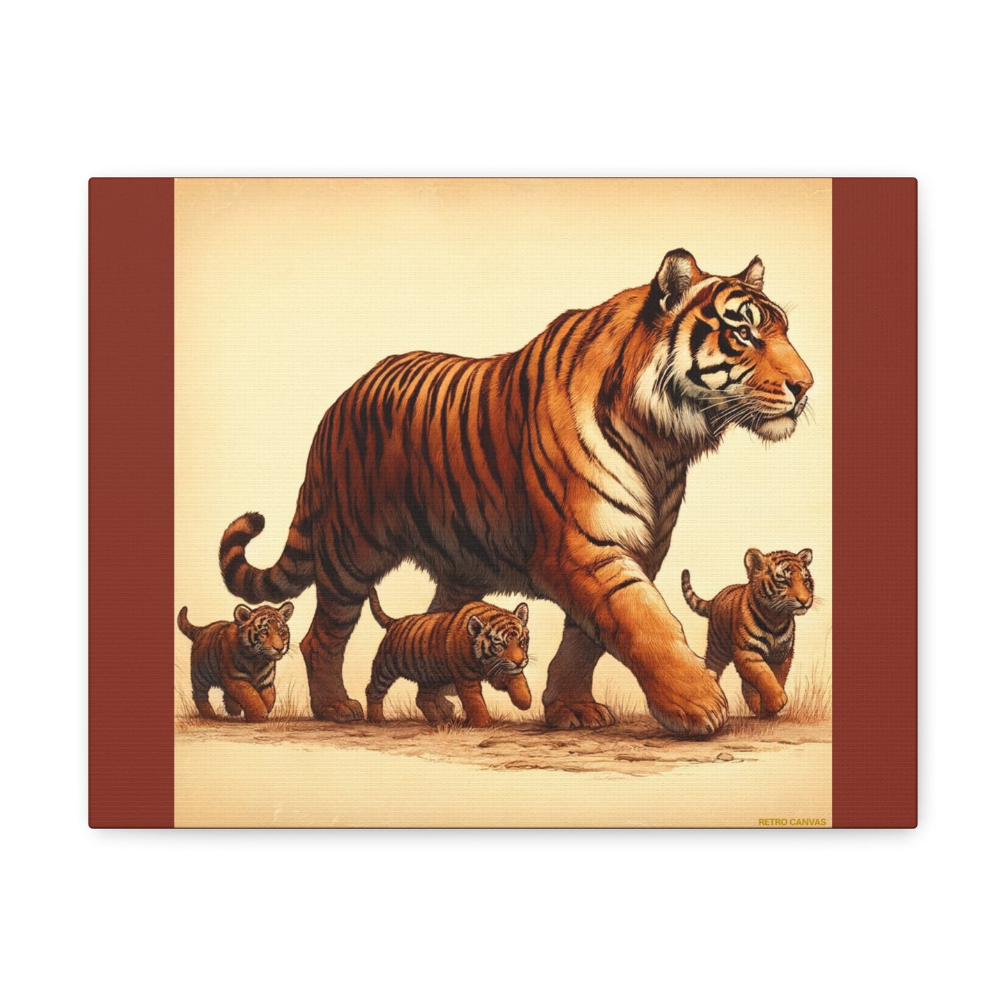 Tiger Family Animal Wall Art - Burnt Umber Canvas