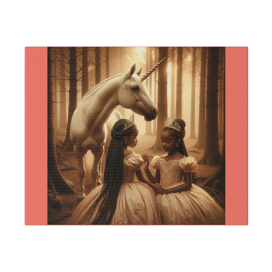 Princesses and Unicorn - Salmon Stretched Canvas