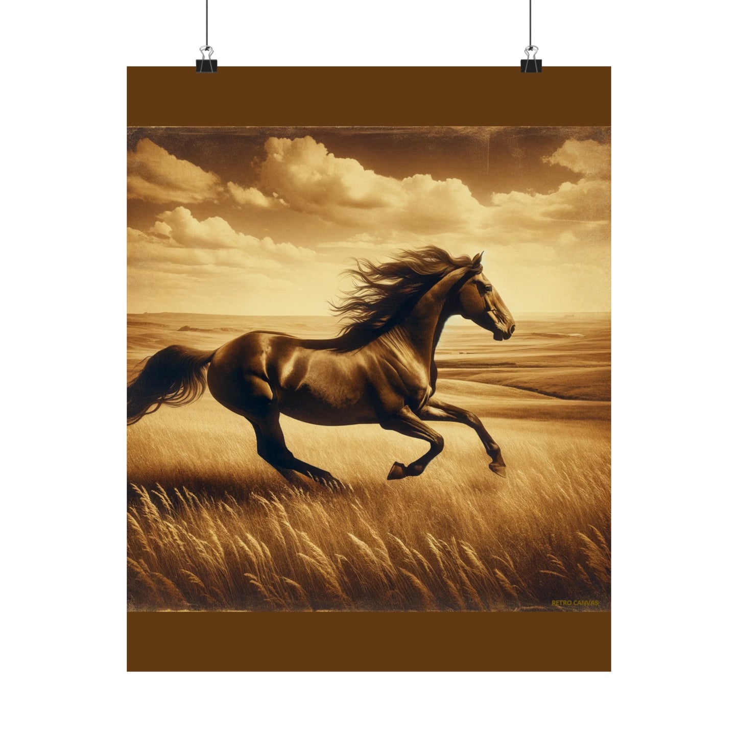 Running Horse Animal Wall Art - Brown Matte Poster