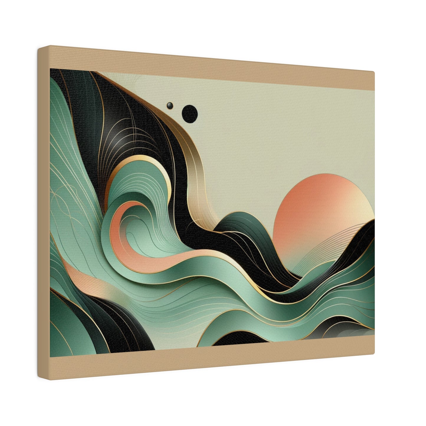 Sunrise Green Black Gold Abstract Wall Art for Office Art for Living Room Art on Tan Canvas