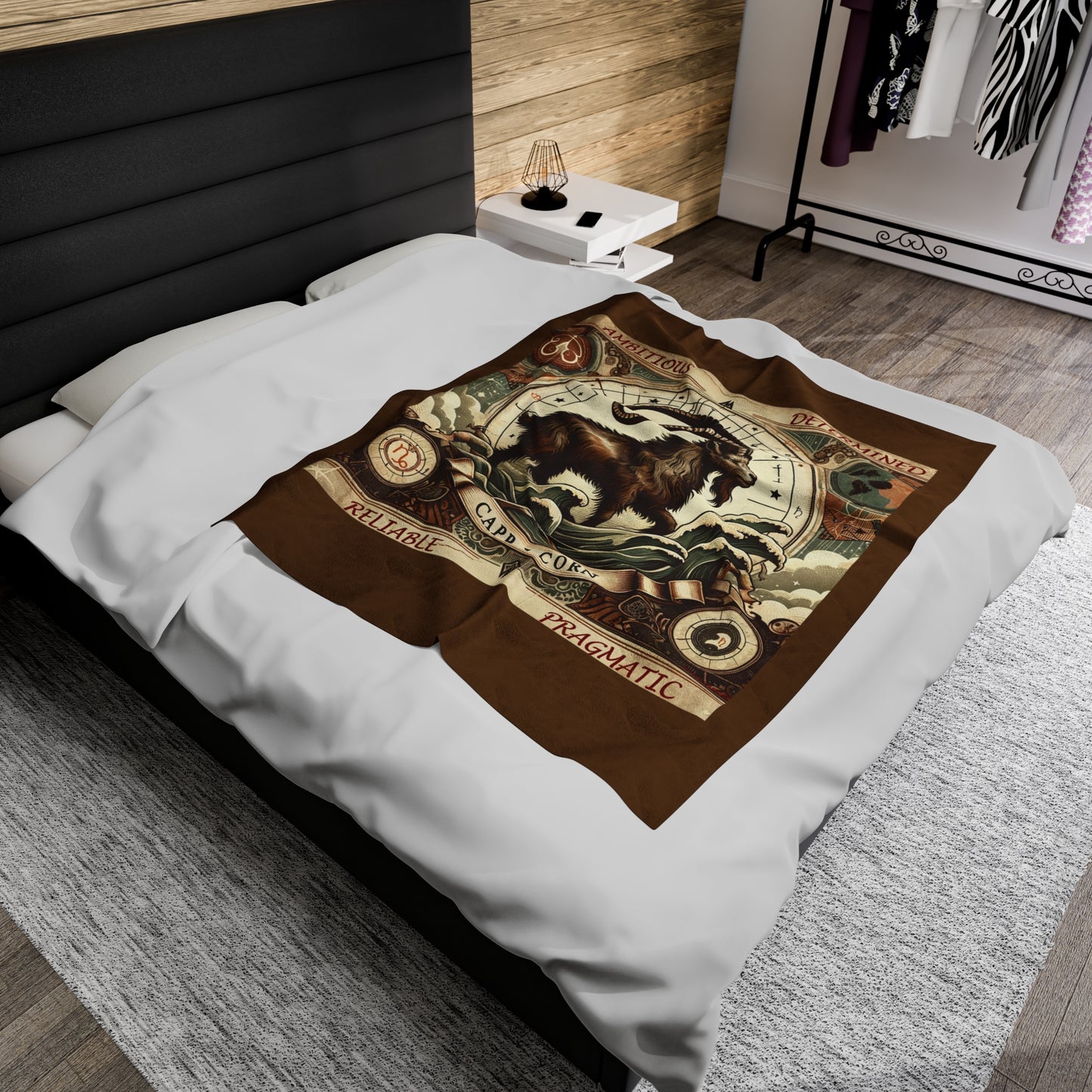 Vintage Capricorn Zodiac - Brown Velveteen Plush Blanket