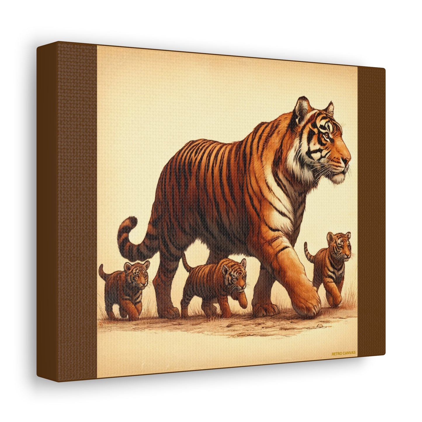 Tiger Family Animal Wall Art - Brown Canvas