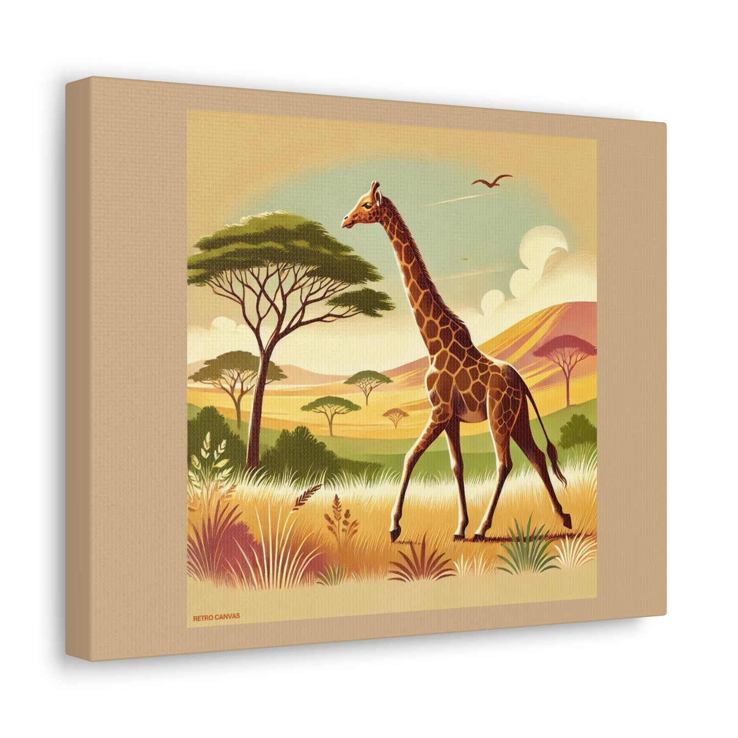 Girafe dans la forêt - Toile de jute beige