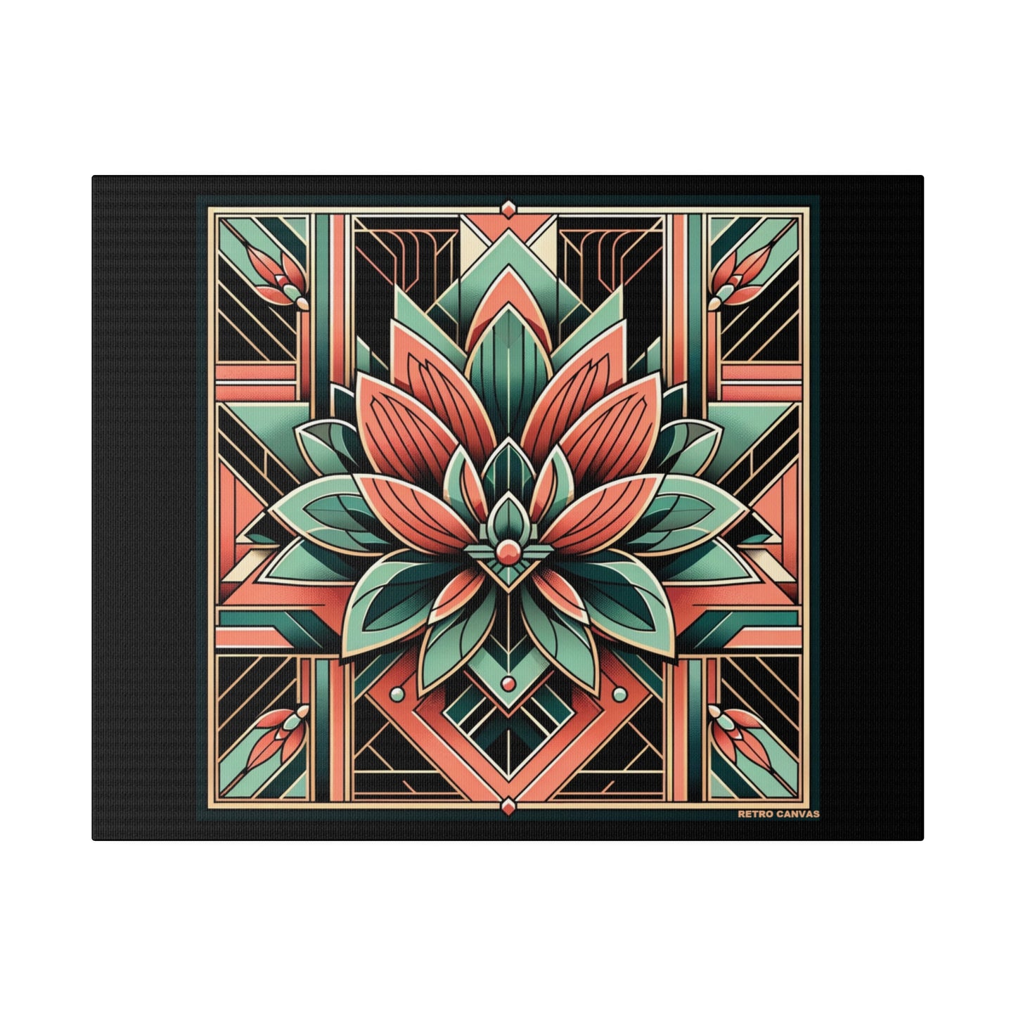 Lotus Art Deco Wall Art on Black Stretched Canvas