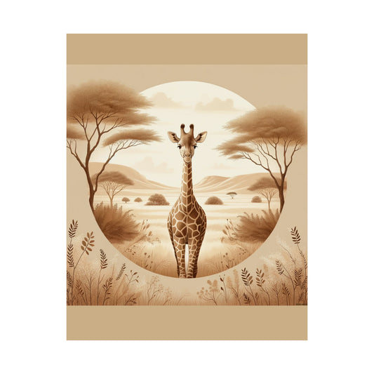 Affiche de safari avec portrait de girafe pour chambre d'enfant, décoration d'intérieur | Tan Matte