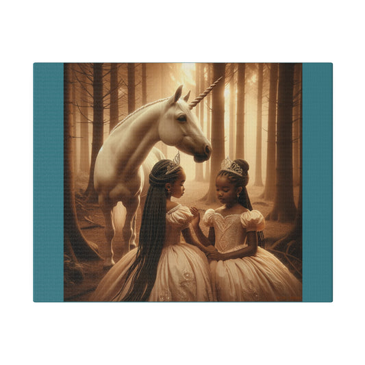 Princesses and Unicorn - Vintage Green Stretched Canvas