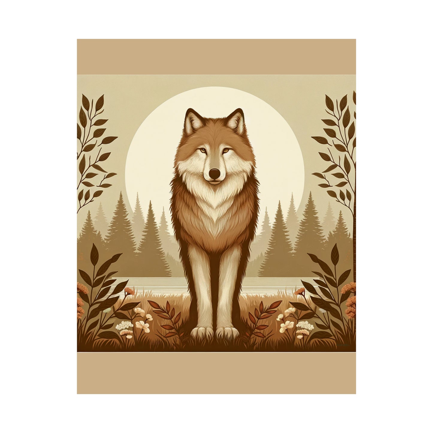 Portrait de loup | Affiche verticale mate beige