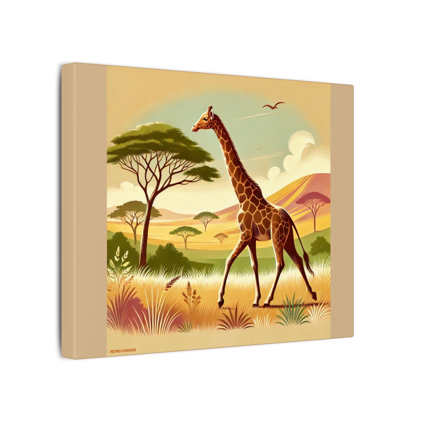 Giraffe Portrait on Savanna Summer Tan Canvas