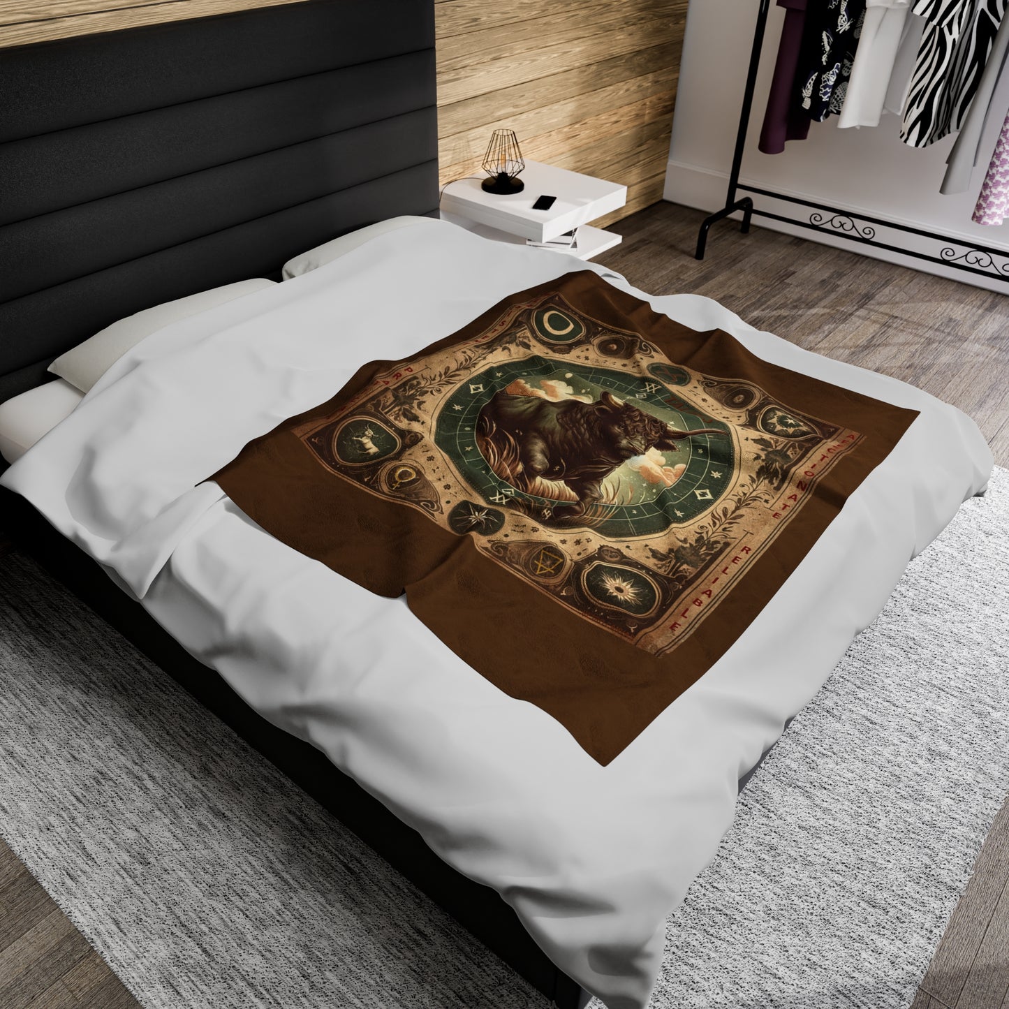 Vintage Taurus Zodiac - Brown Velveteen Plush Blanket