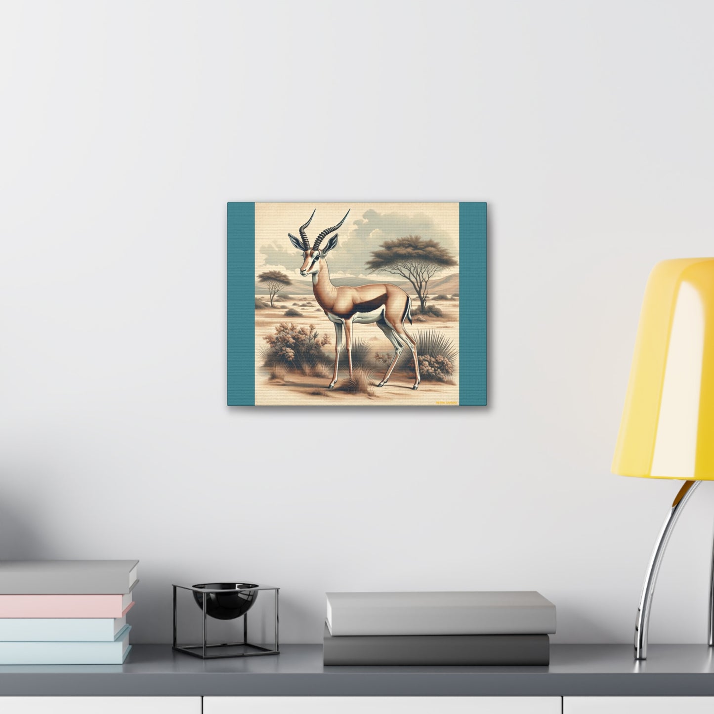 Gazelle Animal Wall Art - Vintage Green Canvas