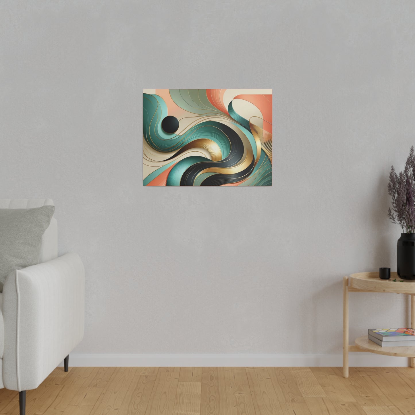 Swirl Green Gold Abstract Wall Art for Living Room Home Décor for Office Retro Themed Art on Canvas