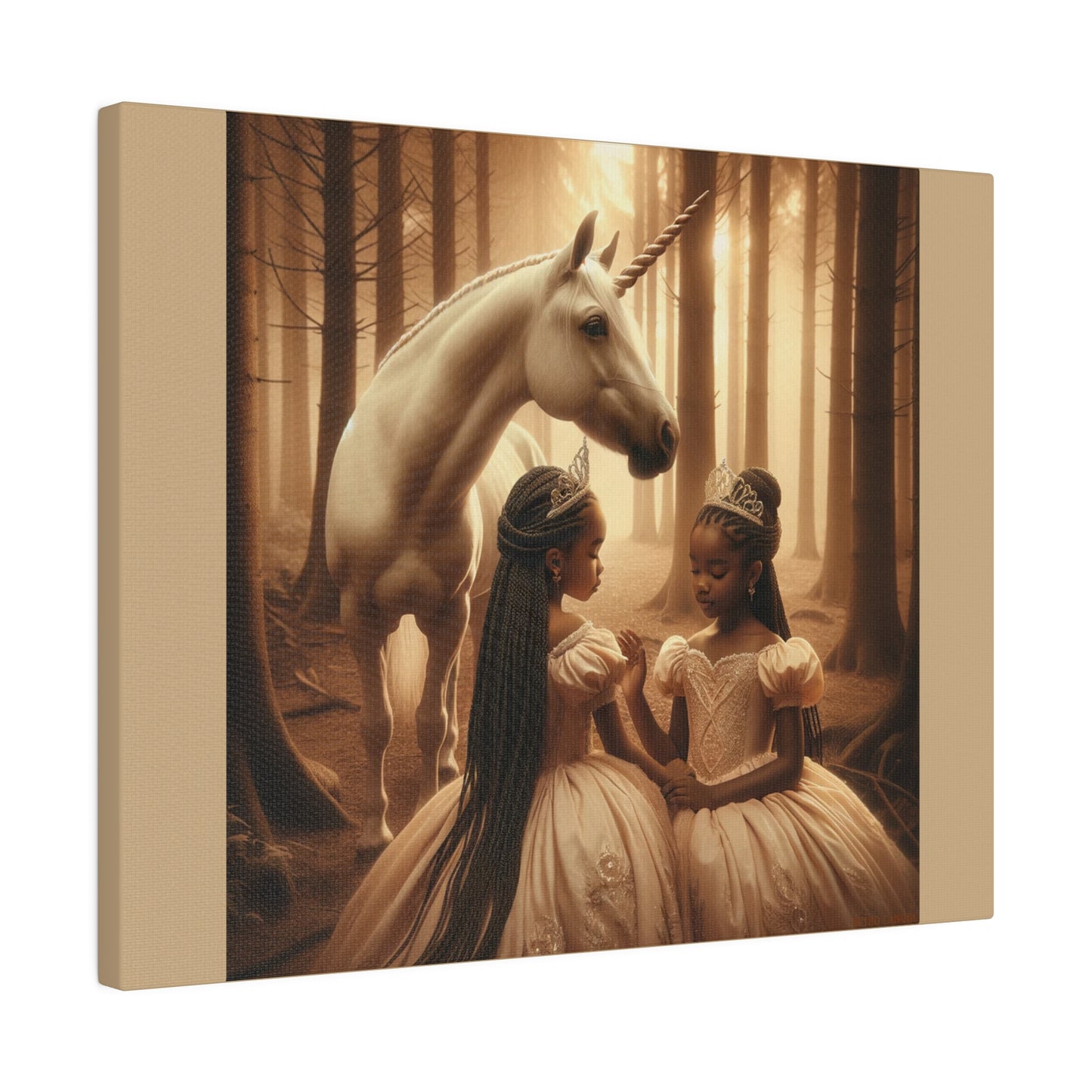 Princesses and Unicorn - Tan Matte Stretched Canvas