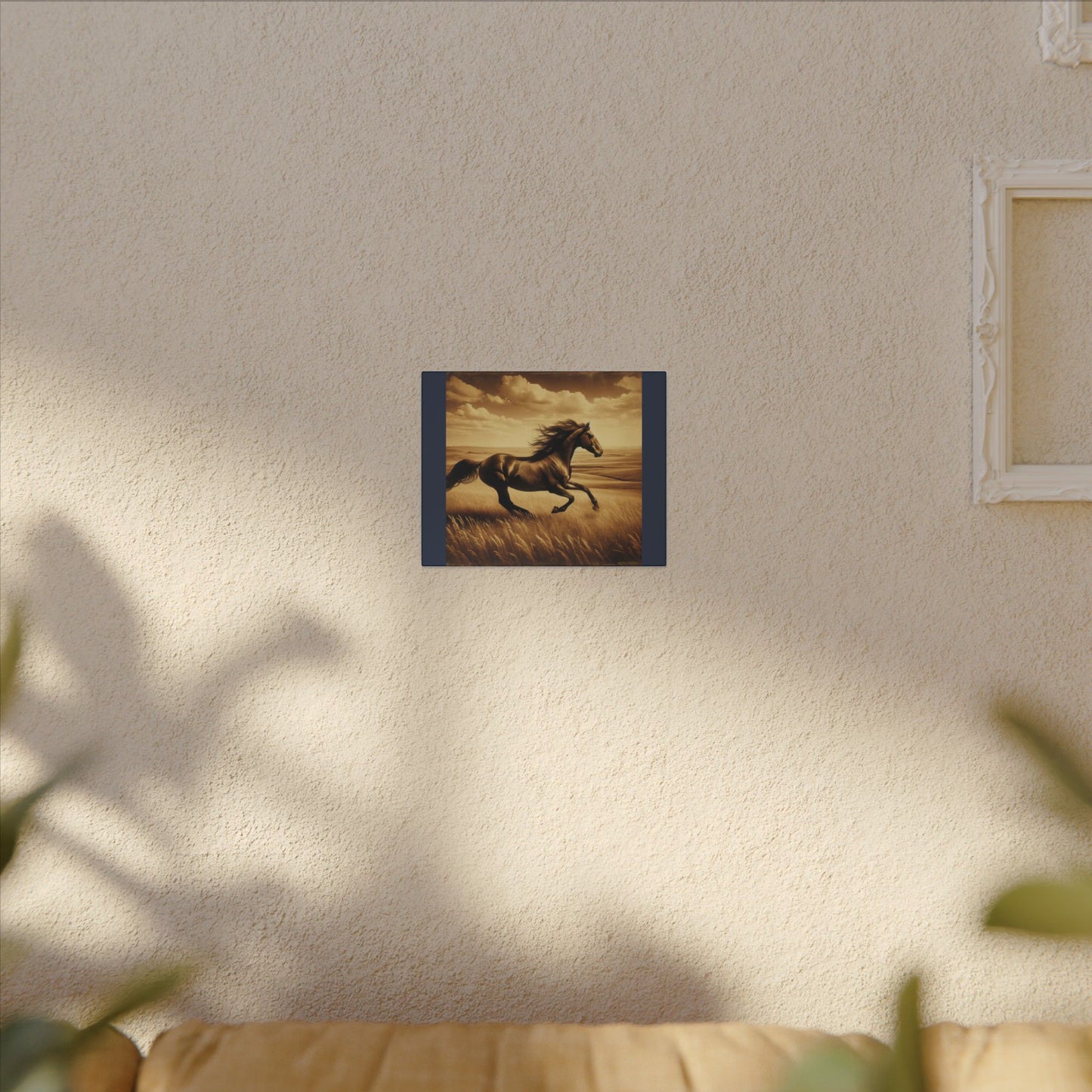 Running Horse Wall Art Horse Lovers Art |Vintage Blue Matte Stretched Canvas