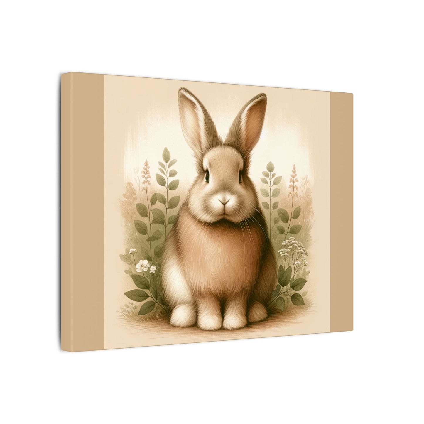 Portrait de lapin vintage - Toile enveloppée beige