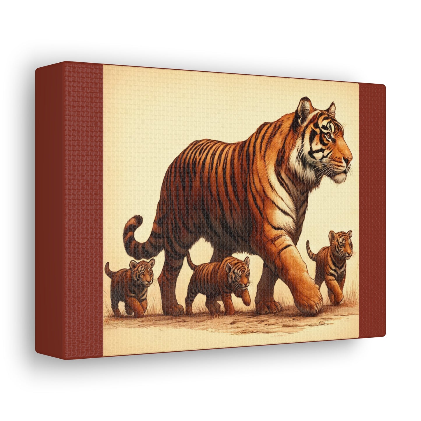 Tiger Family Animal Wall Art - Burnt Umber Canvas