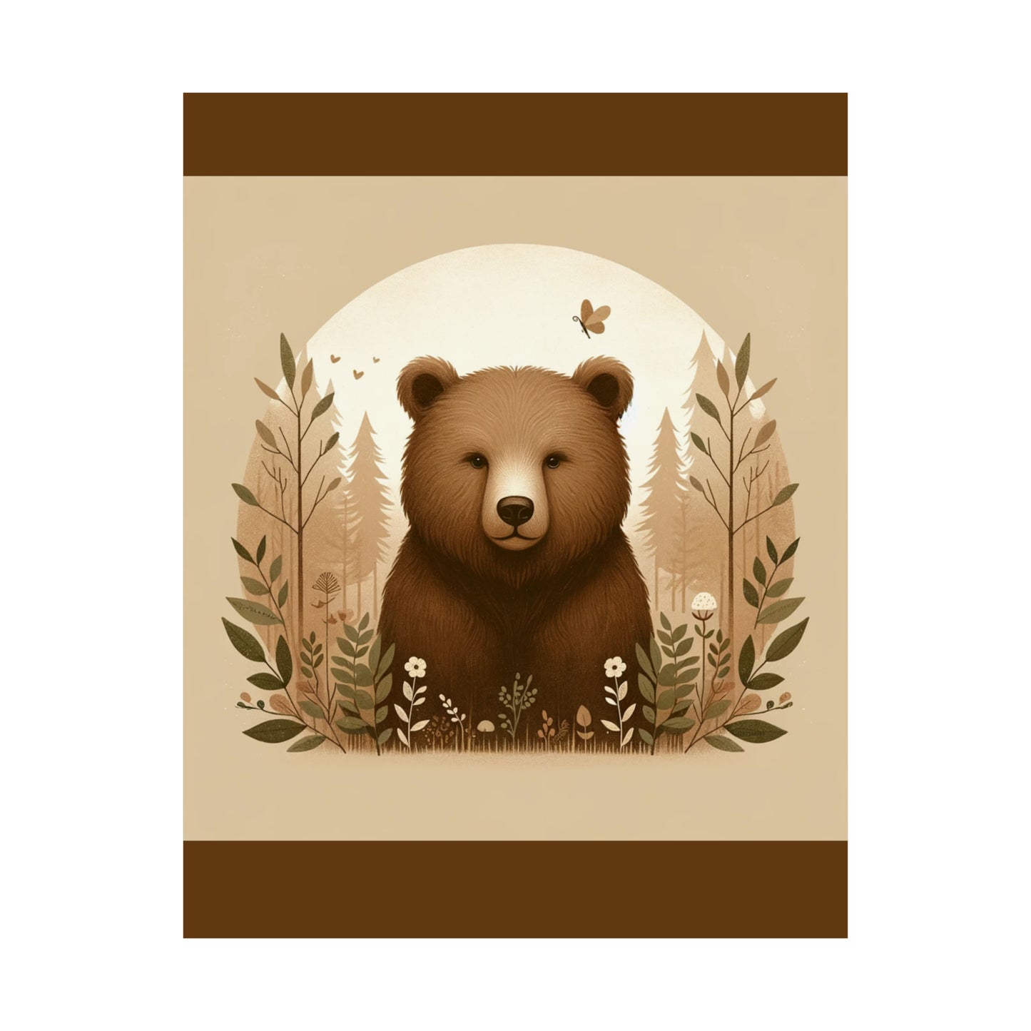 Brown Bear Poster Wall Art for Kids Room Gift Idea |Brown Matte Poster