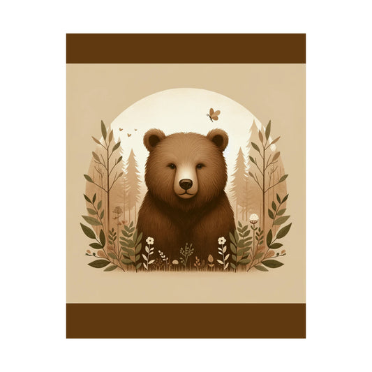 Affiche d'ours brun, idée cadeau pour chambre d'enfant | Affiche mate marron