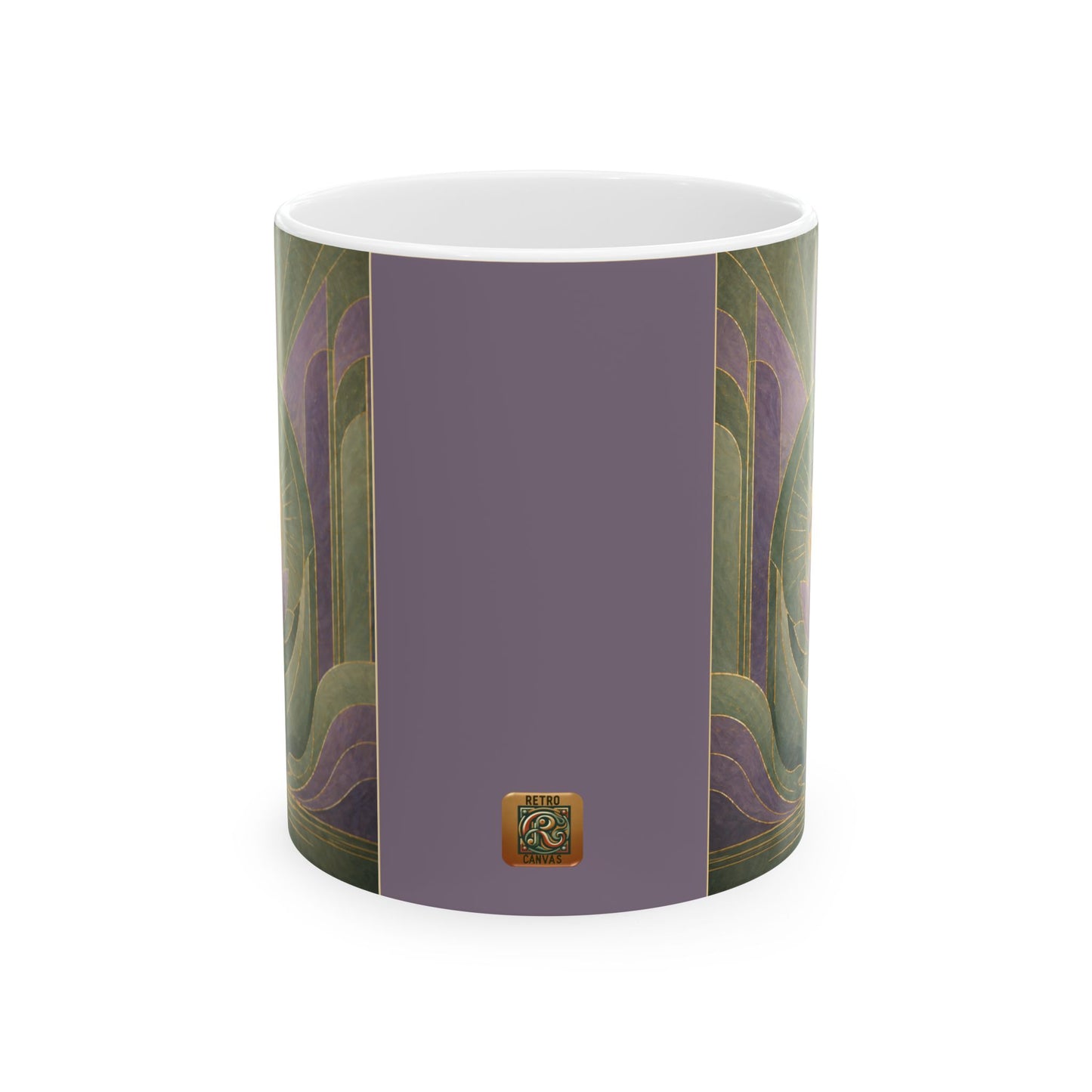 Art Nouveau Lotus Ceramic Mug — Lavender Green Geometric Floral Design (11oz)