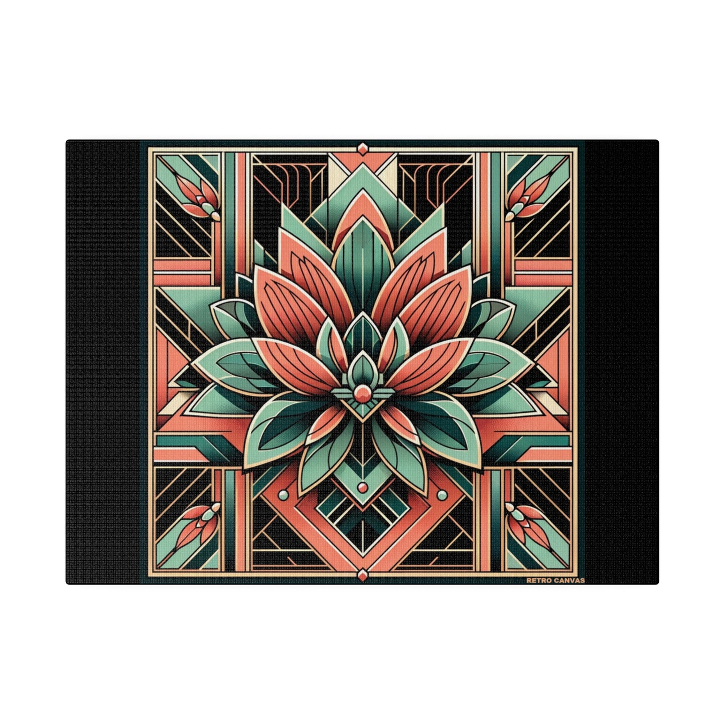 Lotus Art Deco Wall Art on Black Stretched Canvas