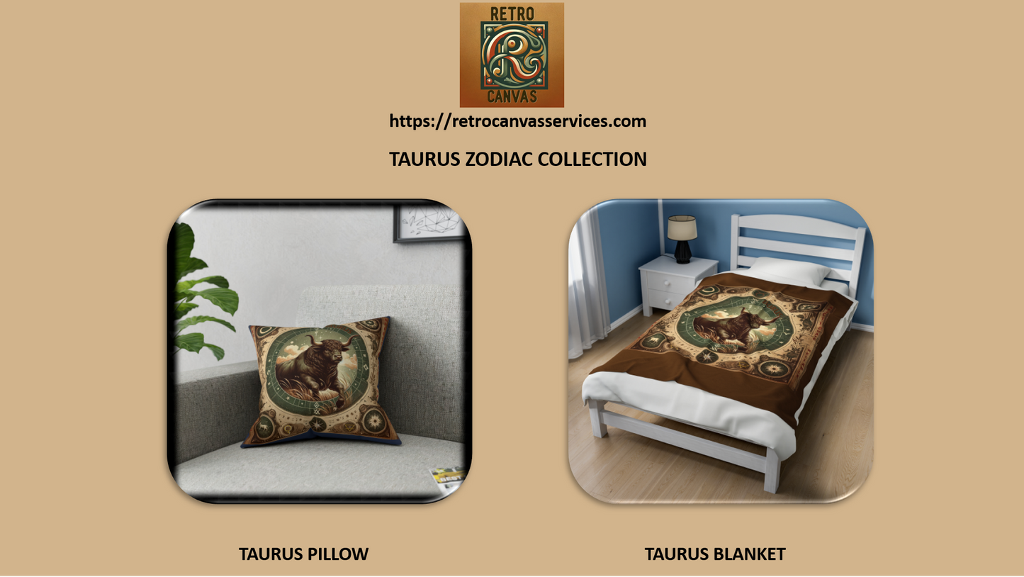 Vintage Taurus Zodiac - Brown Velveteen Plush Blanket